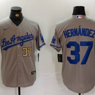 Men's Los Angeles Dodgers #37 Teoscar Hernandez Grey Cool Base Stitched Baseball Jerseys