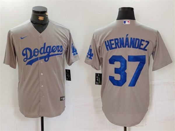 Men's Los Angeles Dodgers #37 Teoscar Hernandez Grey Cool Base Stitched Baseball Jersey