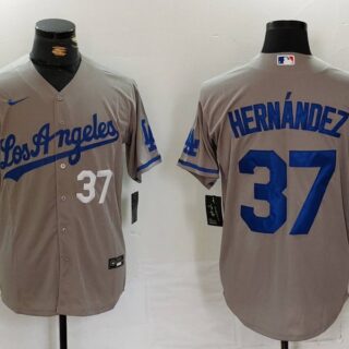 Men's Los Angeles Dodgers #37 Teoscar Hernandez Grey Cool Base Stitched Baseball Jerseys