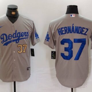 Men's Los Angeles Dodgers #37 Teoscar Hernandez Grey Cool Base Stitched Baseball Jerseys