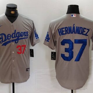 Men's Los Angeles Dodgers #37 Teoscar Hernandez Grey Cool Base Stitched Baseball Jerseys