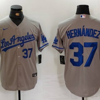 Men's Los Angeles Dodgers #37 Teoscar Hernandez Grey Cool Base Stitched Baseball Jerseys