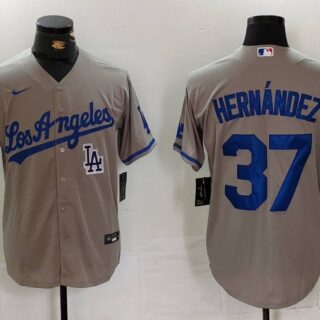 Men's Los Angeles Dodgers #37 Teoscar Hernandez Grey Cool Base Stitched Baseball Jerseys
