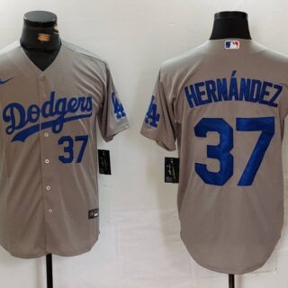 Men's Los Angeles Dodgers #37 Teoscar Hernandez Grey Cool Base Stitched Baseball Jerseys