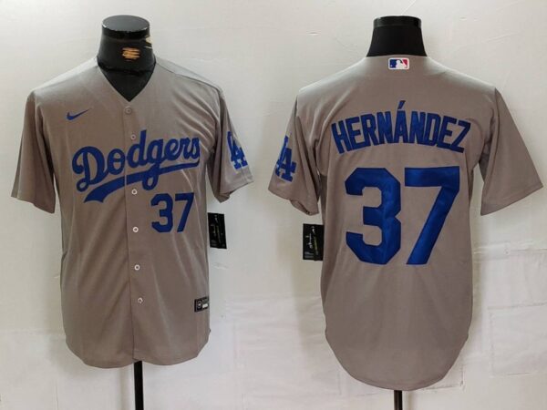 Men's Los Angeles Dodgers #37 Teoscar Hernandez Grey Cool Base Stitched Baseball Jerseys