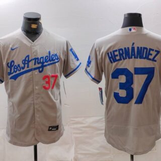 Men's Los Angeles Dodgers #37 Teoscar Hernandez Grey Flex Base Stitched Baseball Jerseys
