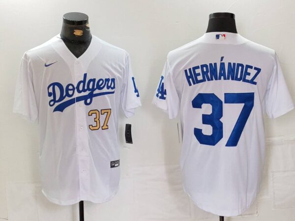 Men's Los Angeles Dodgers #37 Teoscar Hernandez White Cool Base Stitched Baseball Jerseys