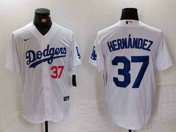 Men's Los Angeles Dodgers #37 Teoscar Hernandez White Stitched Baseball Jersey