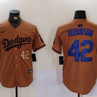 Men's Los Angeles Dodgers #42 Jackie Robinson Brown Cool Base Stitched Baseball Jerseys
