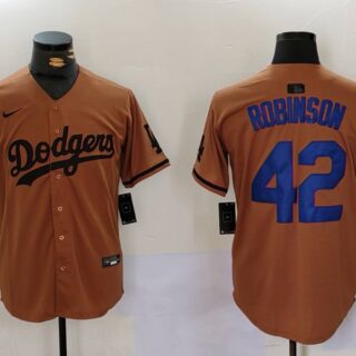 Men's Los Angeles Dodgers #42 Jackie Robinson Brown Cool Base Stitched Baseball Jerseys