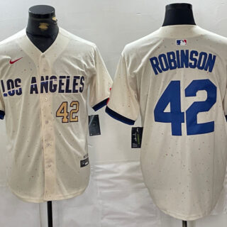Men's Los Angeles Dodgers #42 Jackie Robinson Cream Stitched Baseball Jerseys