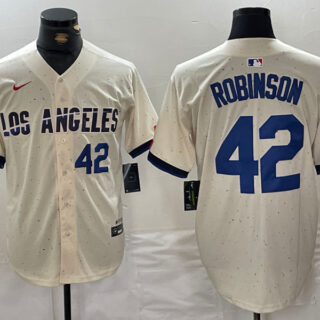 Men's Los Angeles Dodgers #42 Jackie Robinson Cream Stitched Baseball Jerseys