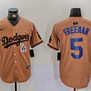 Men's Los Angeles Dodgers #5 5 Freddie Freeman Brown Cool Base Stitched Baseball Jerseys