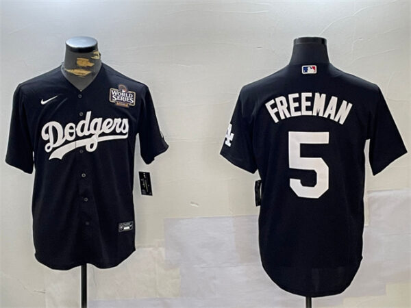 Men's Los Angeles Dodgers #5 Freddie Freeman Black 2024 World Series Cool Base Stitched Baseball Jerseys