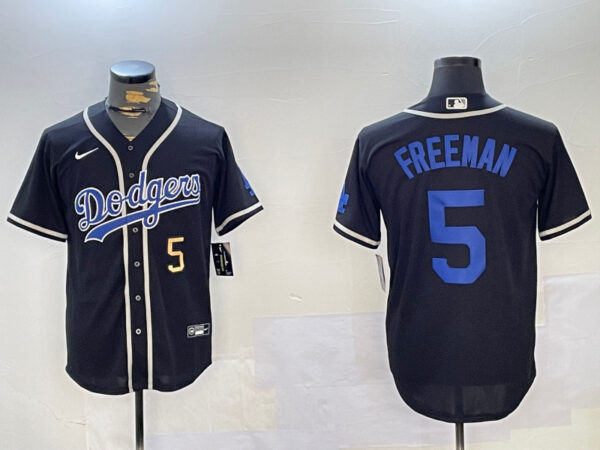 Men's Los Angeles Dodgers #5 Freddie Freeman Black 2024 World Series Cool Base Stitched Baseball Jerseys