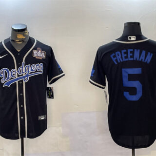 Men's Los Angeles Dodgers #5 Freddie Freeman Black 2024 World Series Cool Base Stitched Baseball Jersey