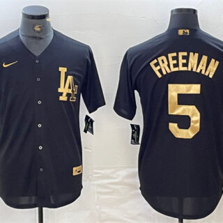 Men's Los Angeles Dodgers #5 Freddie Freeman Black Cool Base Stitched Baseball Jersey