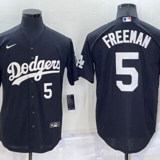 Men's Los Angeles Dodgers #5 Freddie Freeman Black Cool Base Stitched Baseball Jersey