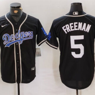 Men's Los Angeles Dodgers #5 Freddie Freeman Black Cool Base With Patch Stitched Baseball Jersey