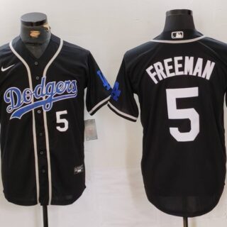 Men's Los Angeles Dodgers #5 Freddie Freeman Black Cool Base With Patch Stitched Baseball Jerseys