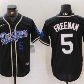 Men's Los Angeles Dodgers #5 Freddie Freeman Black Cool Base With Patch Stitched Baseball Jerseys