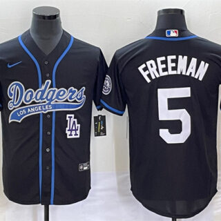 Men's Los Angeles Dodgers #5 Freddie Freeman Black Cool Base With Patch Stitched Baseball Jersey
