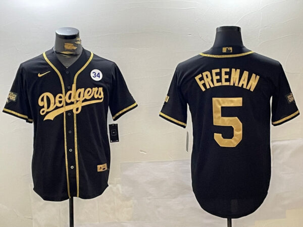 Men's Los Angeles Dodgers #5 Freddie Freeman Black Gold 2024 World Series Champions Limited Stitched Baseball Jerseys