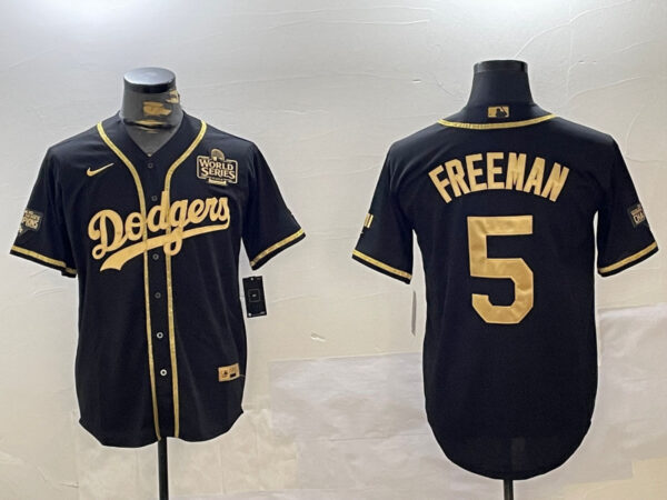 Men's Los Angeles Dodgers #5 Freddie Freeman Black Gold 2024 World Series Champions Limited Stitched Baseball Jerseys