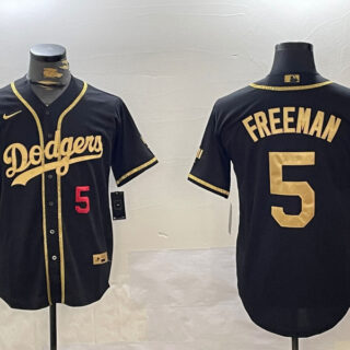 Men's Los Angeles Dodgers #5 Freddie Freeman Black Gold 2024 World Series Champions Limited Stitched Baseball Jerseys