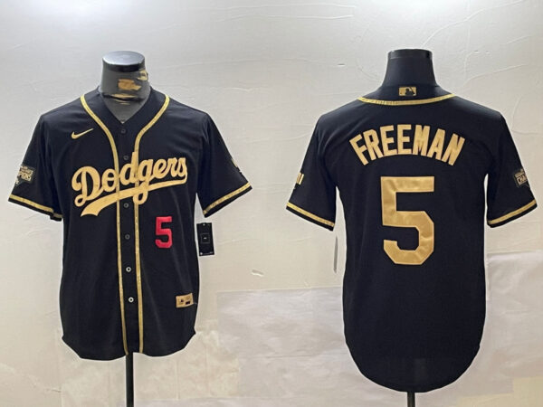 Men's Los Angeles Dodgers #5 Freddie Freeman Black Gold 2024 World Series Champions Limited Stitched Baseball Jerseys