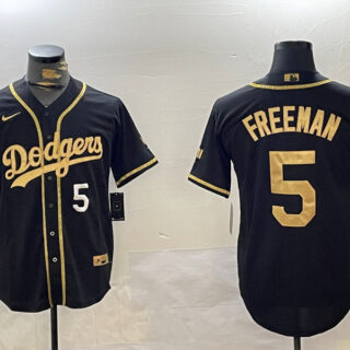 Men's Los Angeles Dodgers #5 Freddie Freeman Black Gold 2024 World Series Champions Limited Stitched Baseball Jerseys