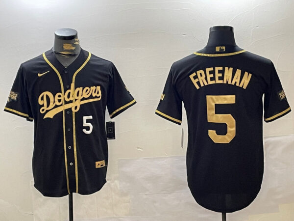 Men's Los Angeles Dodgers #5 Freddie Freeman Black Gold 2024 World Series Champions Limited Stitched Baseball Jerseys