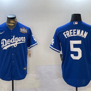 Men's Los Angeles Dodgers #5 Freddie Freeman Blue 2024 World Series Cool Base Stitched Baseball Jersey
