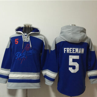 Men's Los Angeles Dodgers #5 Freddie Freeman Blue Ageless Must-Have Lace-Up Pullover Hoodie