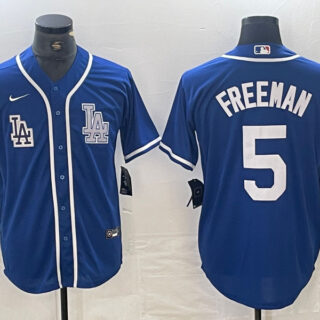 Men's Los Angeles Dodgers #5 Freddie Freeman Blue Cool Base Stitched Baseball Jersey