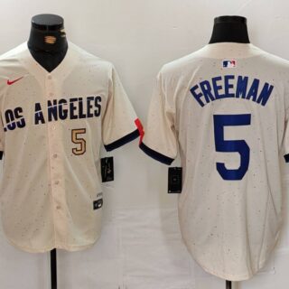 Men's Los Angeles Dodgers #5 Freddie Freeman Cream Stitched Baseball Jerseys