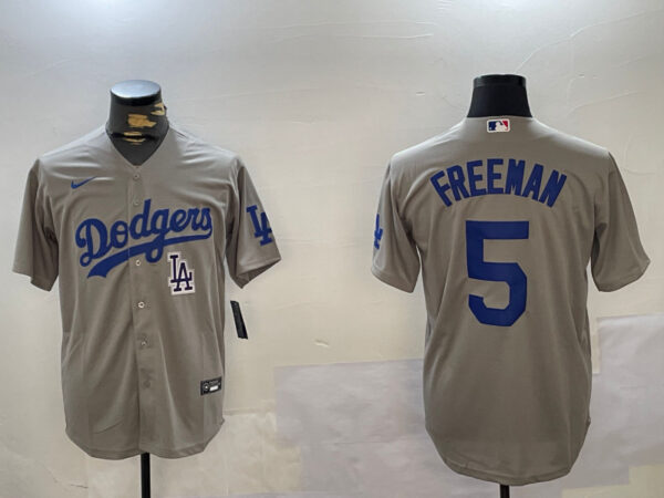 Men's Los Angeles Dodgers #5 Freddie Freeman Grey 2024 World Series Cool Base Stitched Baseball Jerseys