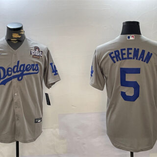 Men's Los Angeles Dodgers #5 Freddie Freeman Grey 2024 World Series Cool Base Stitched Baseball Jersey