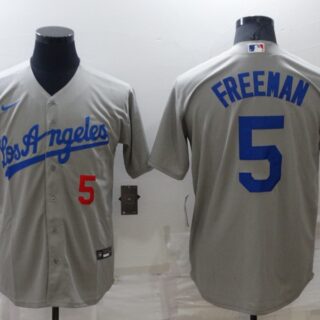 Men's Los Angeles Dodgers #5 Freddie Freeman Grey Cool Base Stitched Baseball JerseyS