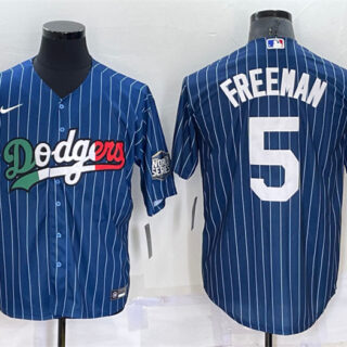 Men's Los Angeles Dodgers #5 Freddie Freeman Navy Mexico World Series Cool Base Stitched Baseball Jersey