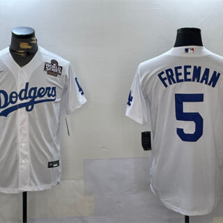 Men's Los Angeles Dodgers #5 Freddie Freeman White 2024 World Series Cool Base Stitched Baseball Jersey