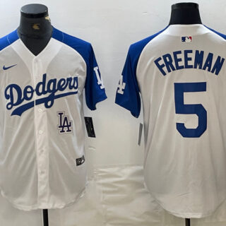 Men's Los Angeles Dodgers #5 Freddie Freeman White Blue Vin Patch Cool Base Stitched Baseball Jersey