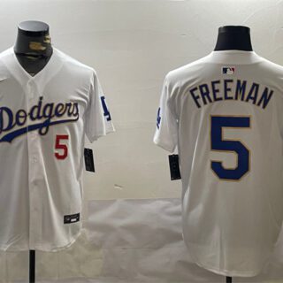 Men's Los Angeles Dodgers #5 Freddie Freeman White Gold 2024 World Series Home Limited Stitched Baseball Jersey