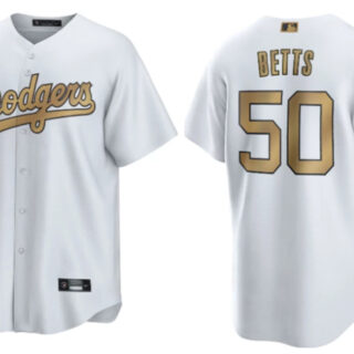 Men's Los Angeles Dodgers #50 Mookie Betts 2022 All-Star White Cool Base Stitched Baseball Jersey