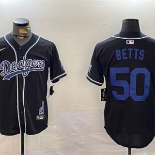 Men's Los Angeles Dodgers #50 Mookie Betts Black 2024 World Series Champions Limited Stitched Baseball Jersey