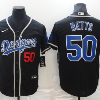 Men's Los Angeles Dodgers #50 Mookie Betts Black Cool Base Stitched Baseball Jersey