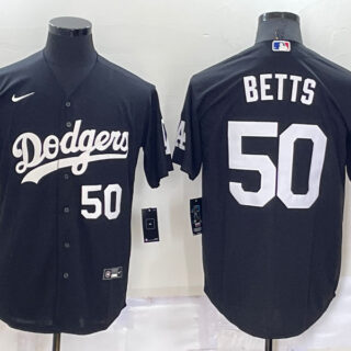 Men's Los Angeles Dodgers #50 Mookie Betts Black Cool Base Stitched Jersey