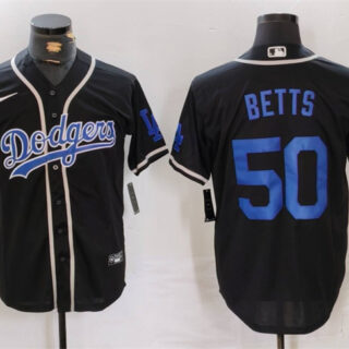 Men's Los Angeles Dodgers #50 Mookie Betts Black Cool Base With Patch Stitched Baseball Jersey