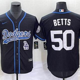 Men's Los Angeles Dodgers #50 Mookie Betts Black With Patch Cool Base Stitched Baseball Jersey