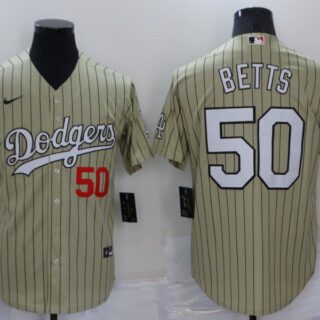 Men's Los Angeles Dodgers #50 Mookie Betts Cream Cool Base Stitched Jersey